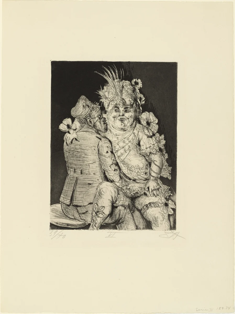 Visit to Madame Germaine's in Méricourt (Besuch bei Madame Germaine in Méricourt) from The War (Der Krieg) by Otto Dix, print, 1924