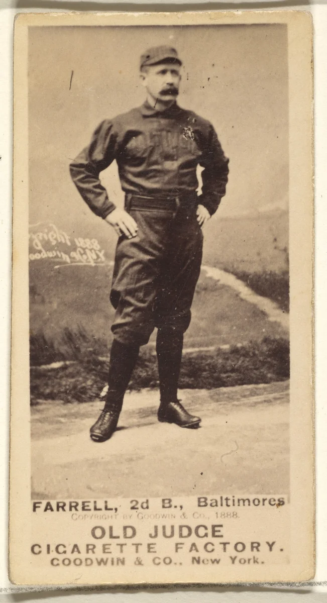 Farrell, 2nd Base, Baltimore Orioles, from the Old Judge series (N172) for Old Judge Cigarettes by Goodwin & Company, photograph, 1888