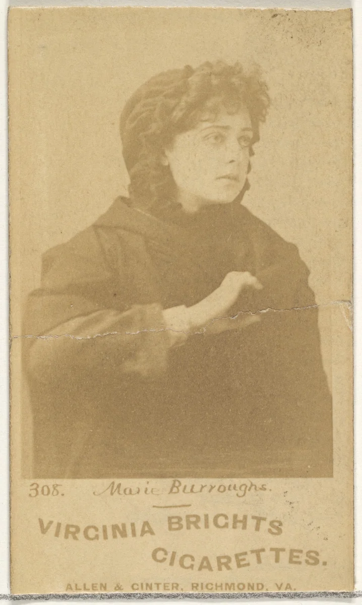Card 308, Marie Burroughs, from the Actors and Actresses series (N45, Type 1) for Virginia Brights Cigarettes by Allen & Ginter, photograph, 1885-1891