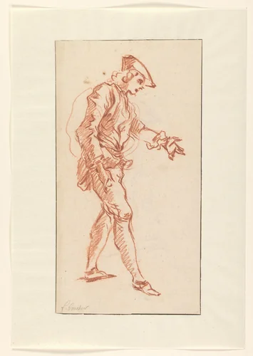 Standing huntman by François Boucher, drawing, 1713-1734