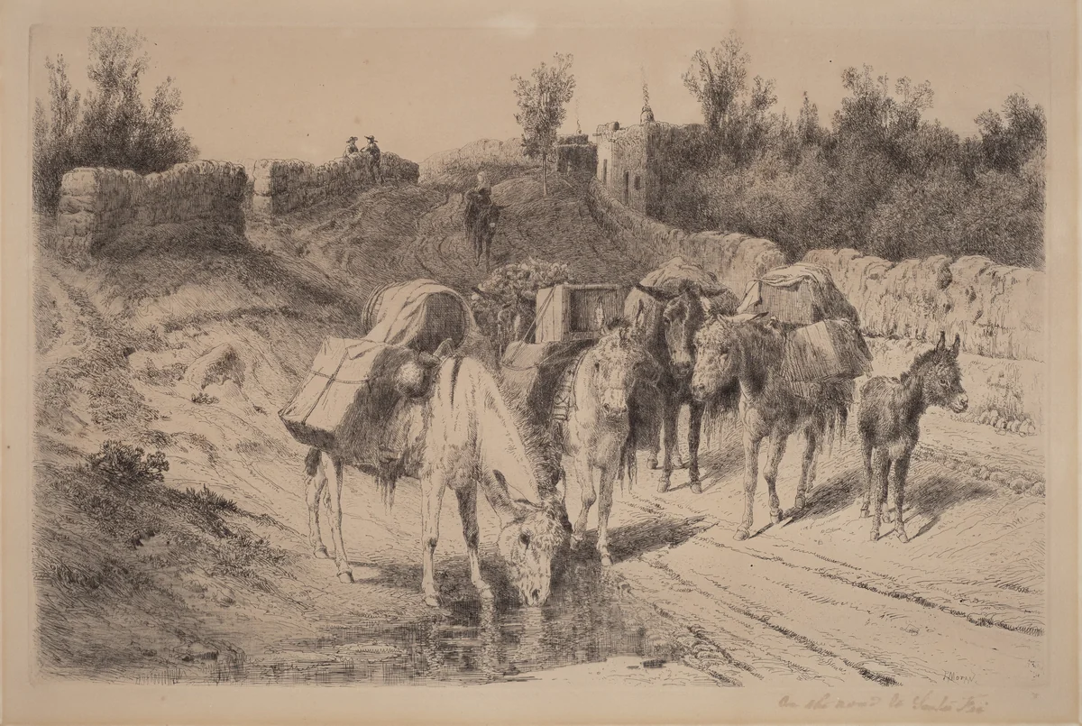 On the Road to Santa Fe by Peter Moran, print, 1884