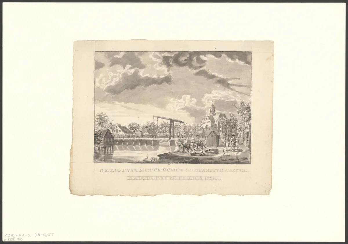 Gezicht op een batterij te Ouderkerk by anonymous, drawing, 1787-1899