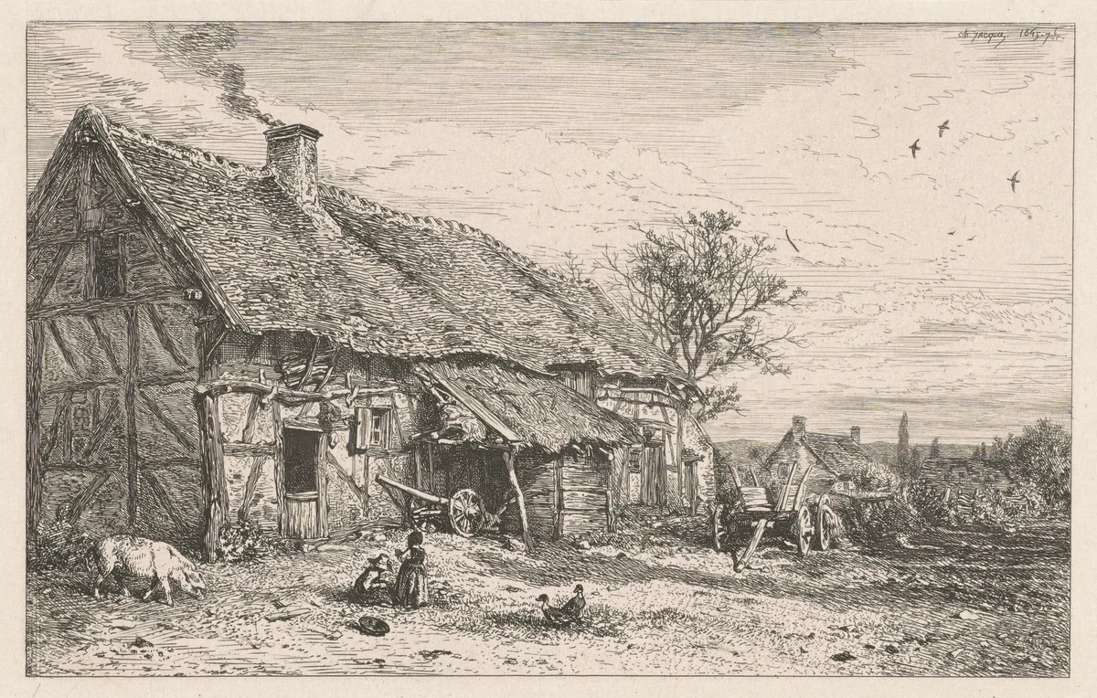 Peasant's House by Charles Émile Jacque, print, 1845