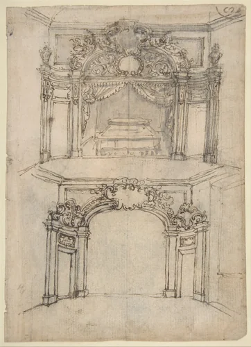 Designs for Bed Alcoves (recto); Studies for a figure of St. John the Baptist and a Bed Alcove (verso) by Giovanni Battista Foggini, drawing, 1652-1725