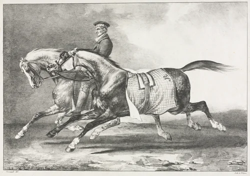 Two Dappled Horses Exercising by Théodore Géricault, print, 1822
