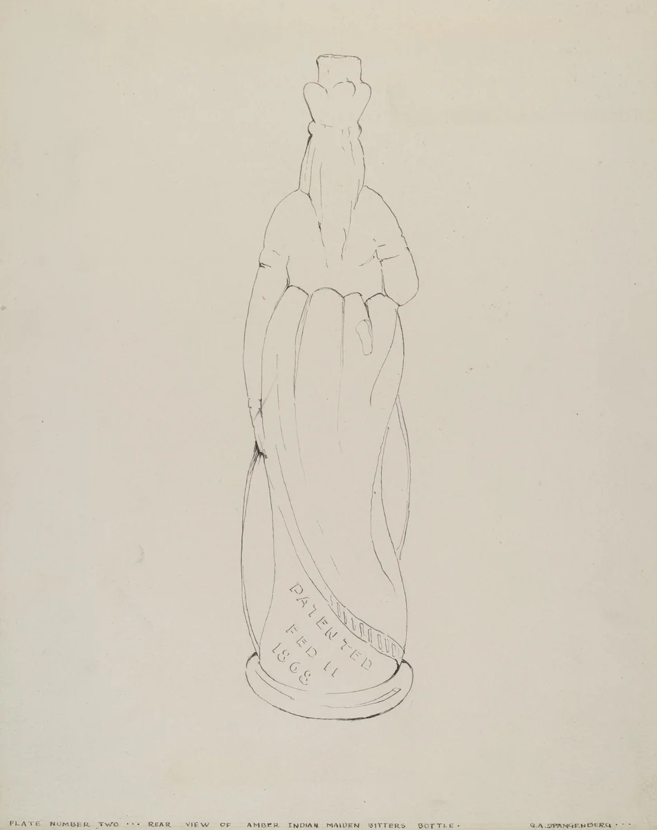 Bitters Bottle (Indian) by G.A. Spangenberg, index of american design, 1935-1942