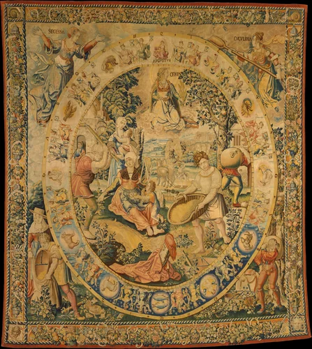 August from a set of Medallion Months by Bernard van Orley, textile, 1520-1533