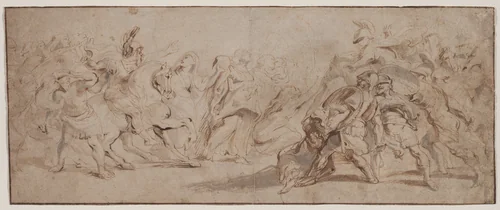 Reconciliation of the Romans and the Sabines (recto) by Peter Paul Rubens, drawing, 1632-1635