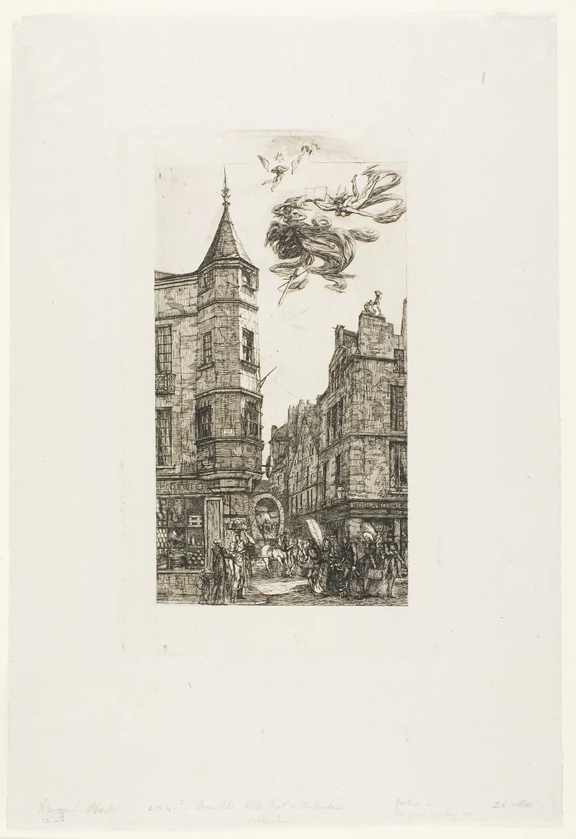 House with a Turret, No 22, rue de l'Ecole de Médecine, Paris (called the Turret of Marat) by Charles Meryon, print, 1861