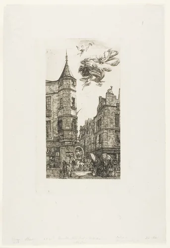 House with a Turret, No 22, rue de l'Ecole de Médecine, Paris (called the Turret of Marat) by Charles Meryon, print, 1861