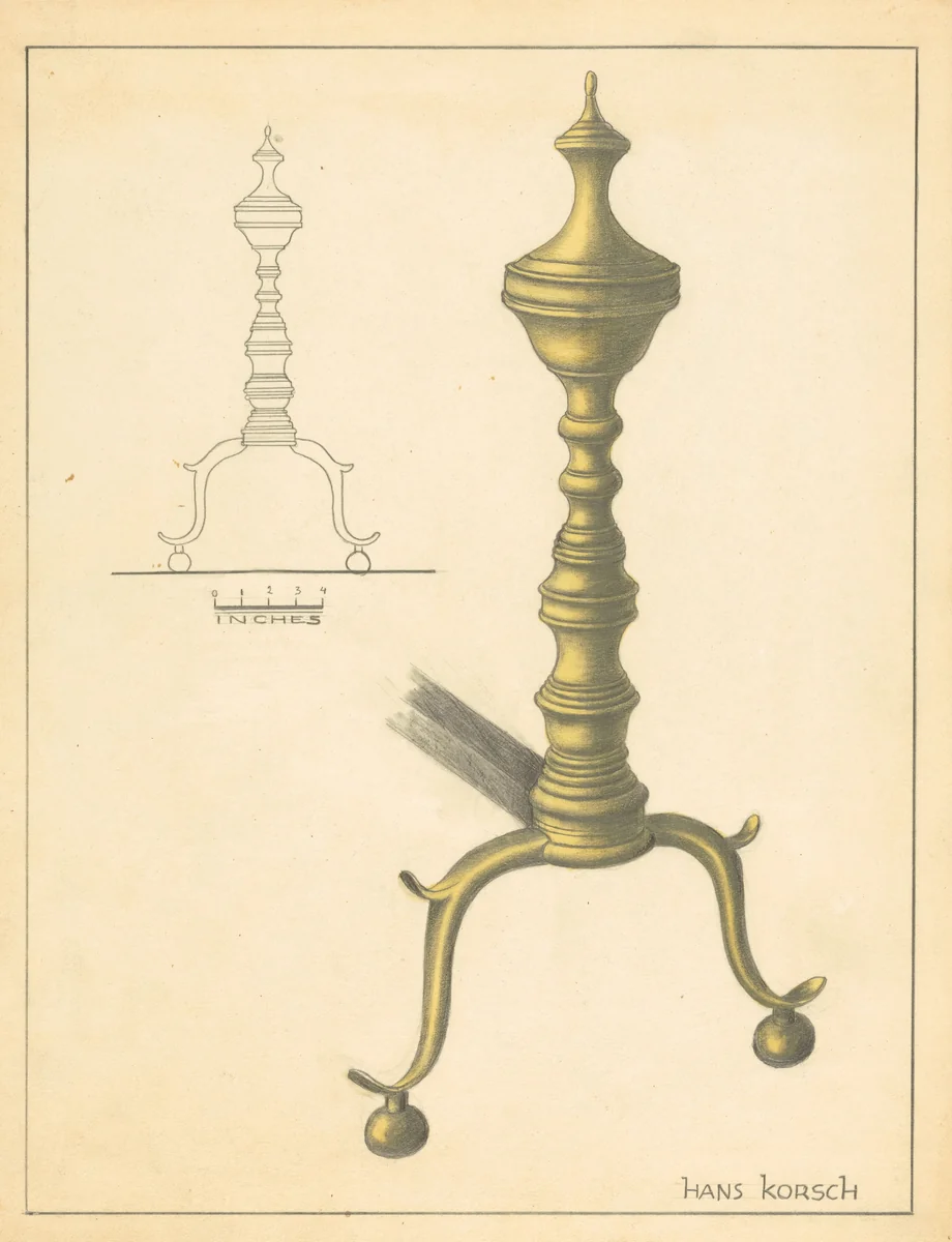 Andiron (one of pair) by Hans Korsch, index of american design, 1936
