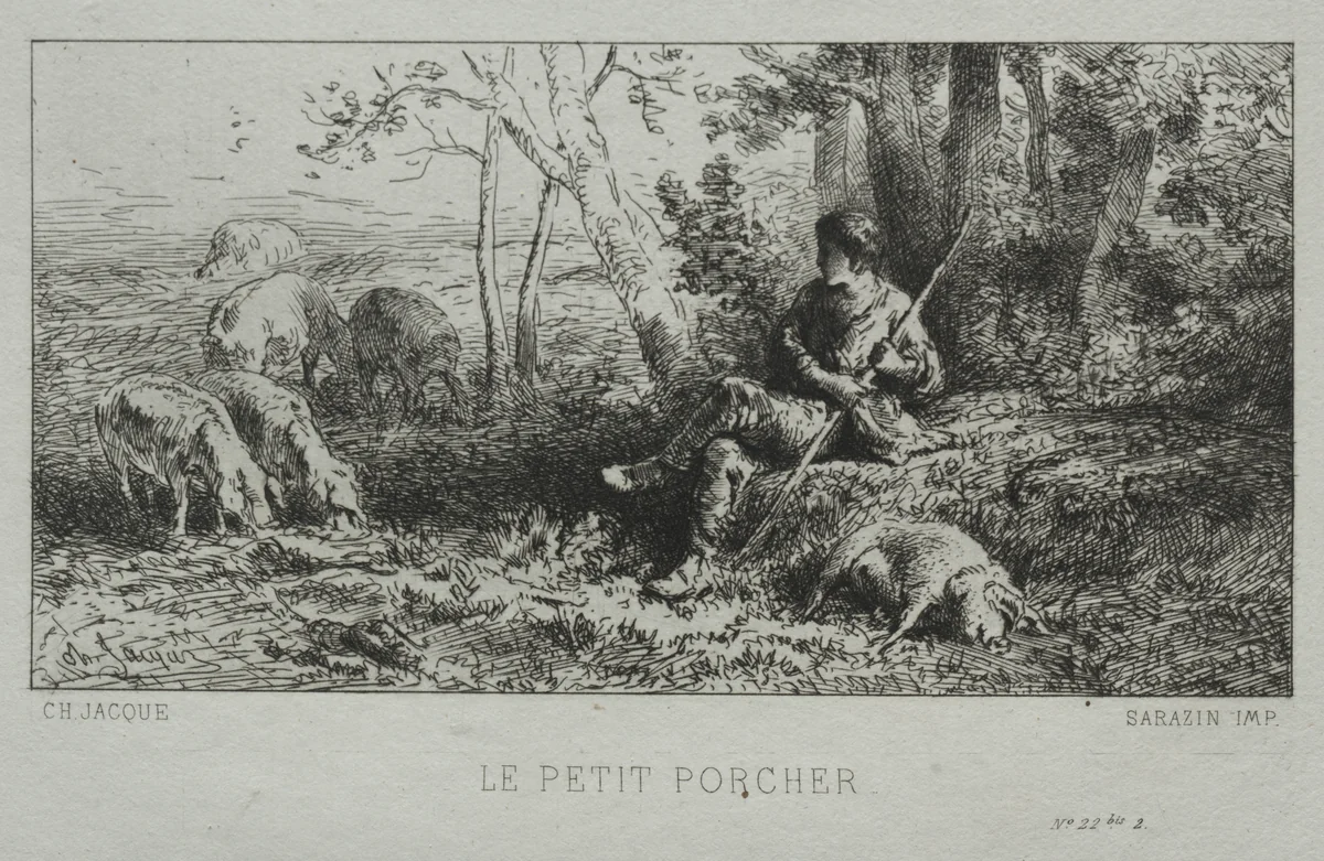 The Little Pig Herd by Charles-Émile Jacque, print, 1864