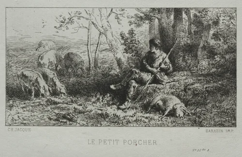 The Little Pig Herd by Charles-Émile Jacque, print, 1864