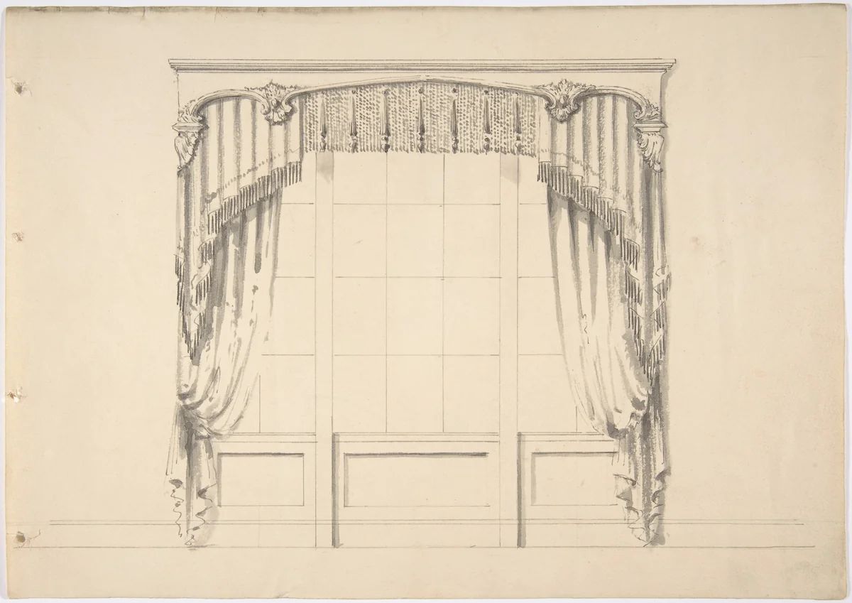 Design for Fringed Curtains by anonymous, drawing, 1800-1850