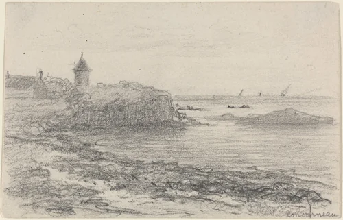 The Coast at Concarneau by Eugène Boudin, drawing, 1824-1898