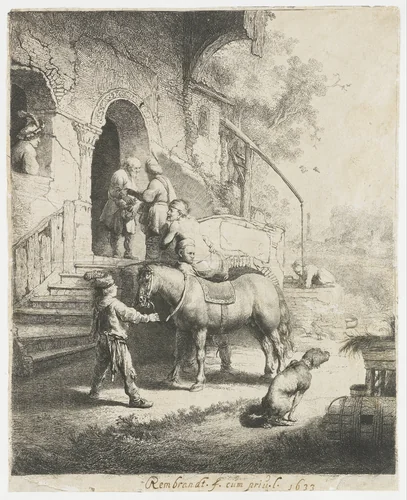 The good Samaritan by Rembrandt van Rijn, print, 1633