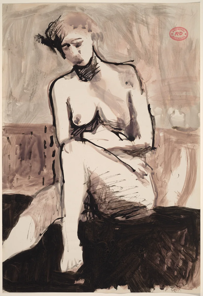 Untitled [seated female nude arranging her left foot] by Richard Diebenkorn, drawing, 1955-1967