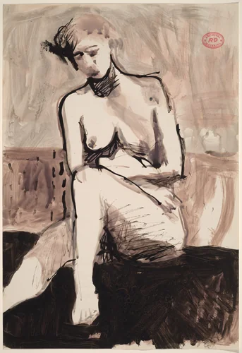 Untitled [seated female nude arranging her left foot] by Richard Diebenkorn, drawing, 1955-1967
