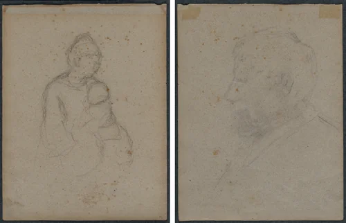 Mother and Child (recto); Profile Bust of a Man (verso) by Paul Gauguin, drawing, 1870-1879