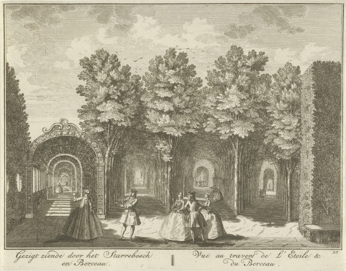 Gezicht op het Sterrenbos in de tuin van Huis ter Meer te Maarssen by Hendrik de Leth, print, 1740