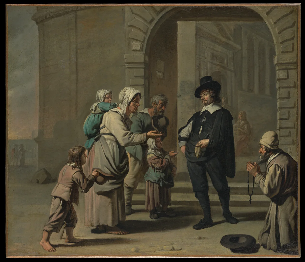 Beggars at a Doorway by Abraham Willemsens, painting, 1650-1660