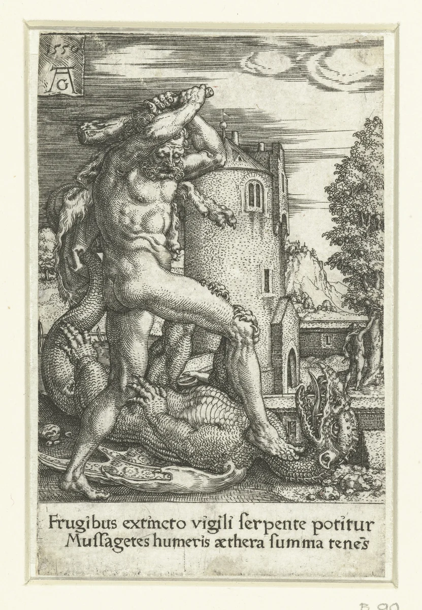 Hercules doodt de draak Ladon by Unknown, print, 1550