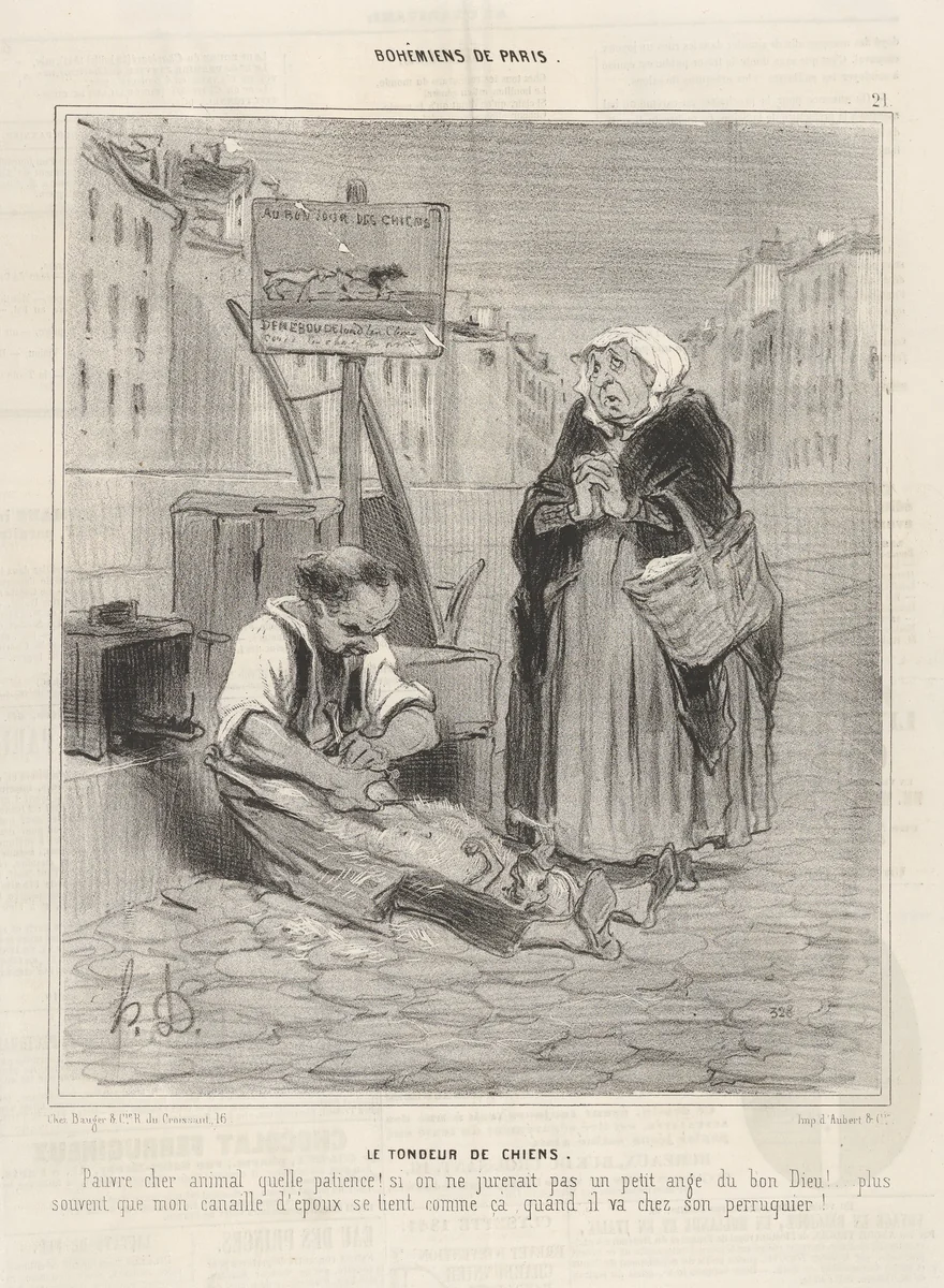 Le Tondeur de chiens, plate 21 from "Bohémiens de Paris" by Honoré Daumier, print, 1808-1879