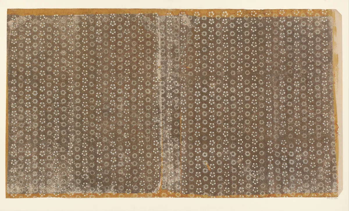 Blad met rasterpatroon van zeshoeken gevuld met bloemmotieven (één van zes identieke bladen) by anonymous, other, 1850-1950