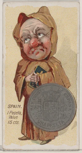 Caricatured Spaniard, 1 Peseta, from the series Coins of All Nations (N72, variation 2) for Duke brand cigarettes by W. Duke, Sons & Co., print, 1889