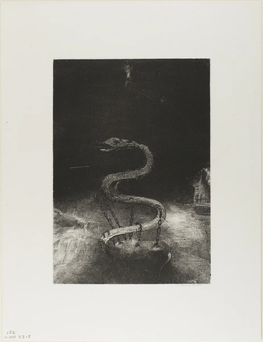 And Bound Him a Thousand Years, plate 8 of 12 by Odilon Redon, print, 1899