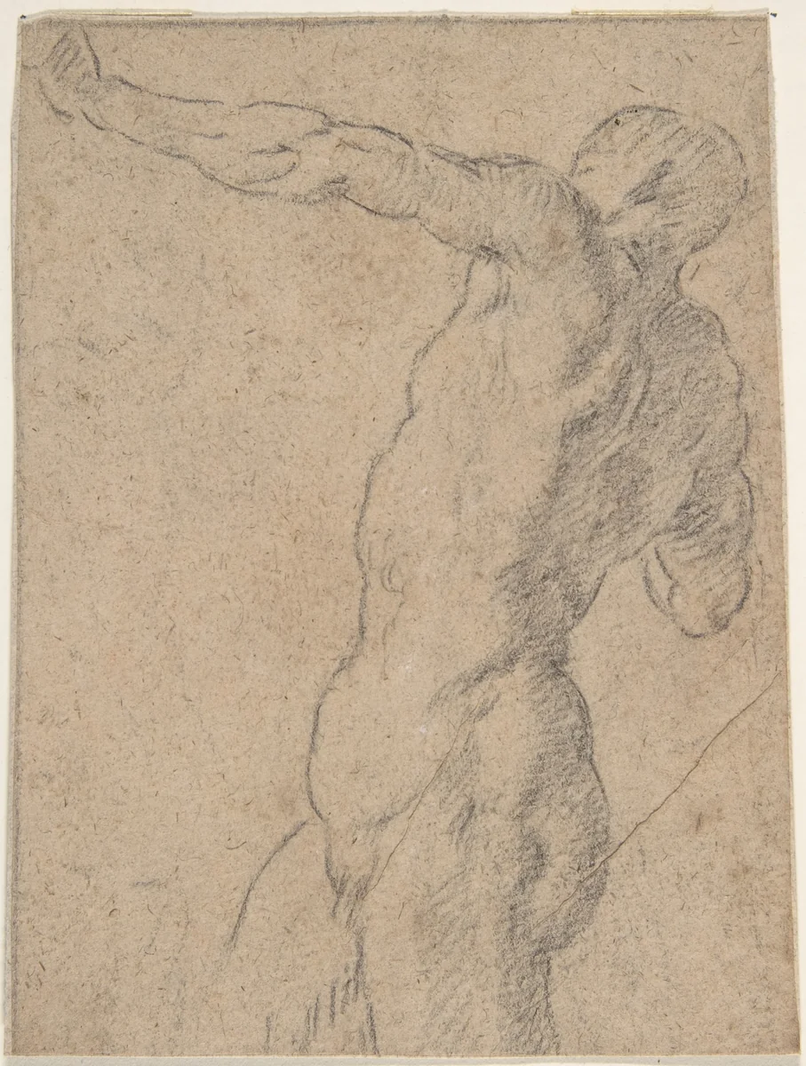 Life Study of Standing Male Nude in Three-Quarter Length by anonymous, drawing, 1600-1700