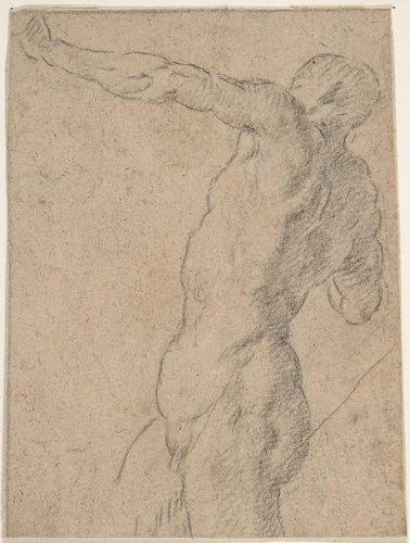 Life Study of Standing Male Nude in Three-Quarter Length by anonymous, drawing, 1600-1700