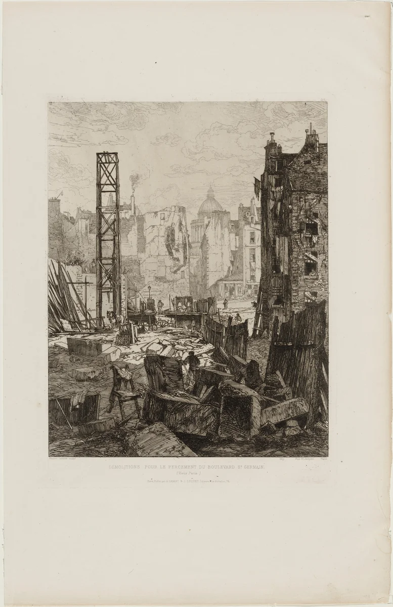 Démolitions pour le percement du Boulevard Saint-Germain (Demolitions for the Construction of the Boulevard St. Germain, Paris) by Maxime Lalanne, print, 1862