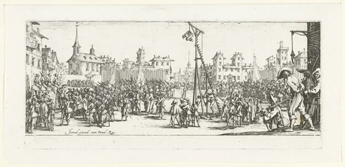Strafmaatregelen: de wipgalg by Jacques Callot, print, 1633