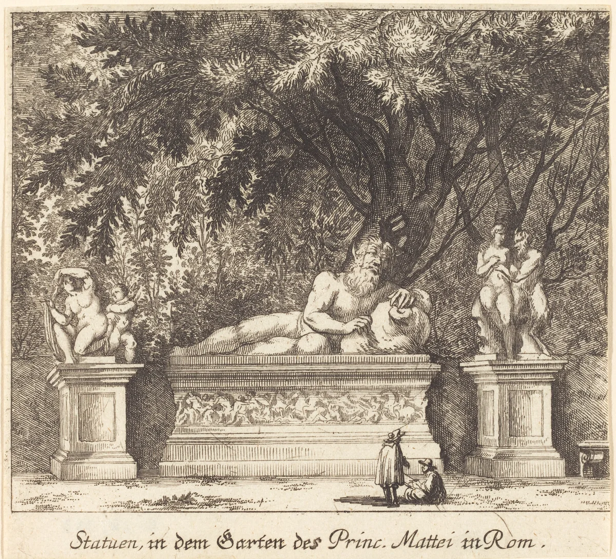 Gardens of Prince Mattei, Rome by Melchior Küsel; Johann Wilhelm Baur, print, 1681