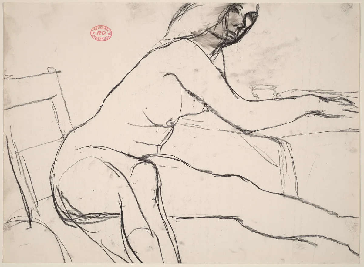 Untitled [seated female nude leaning on table] by Richard Diebenkorn, drawing, 1955-1967