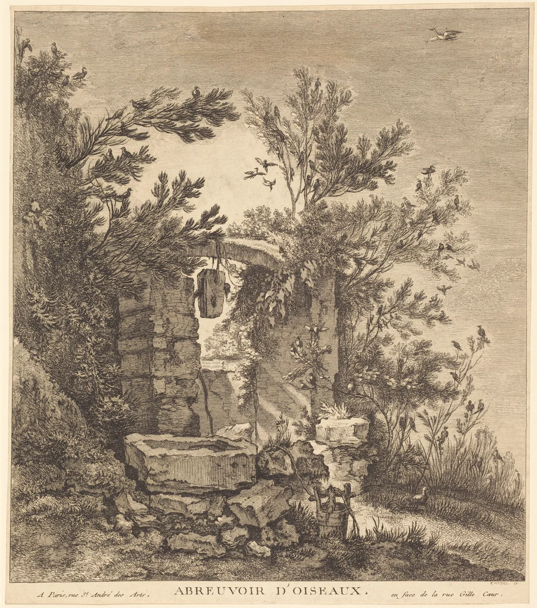 Abreuvoir d'oiseaux (The Birds' Watering Place) by François Boucher, print, 1754