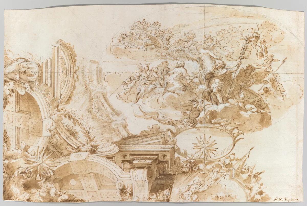 The Apotheosis of Romulus: Design for a Ceiling by Domenico Maria Canuti, drawing, 1675-1676