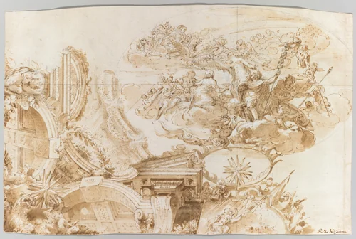 The Apotheosis of Romulus: Design for a Ceiling by Domenico Maria Canuti, drawing, 1675-1676