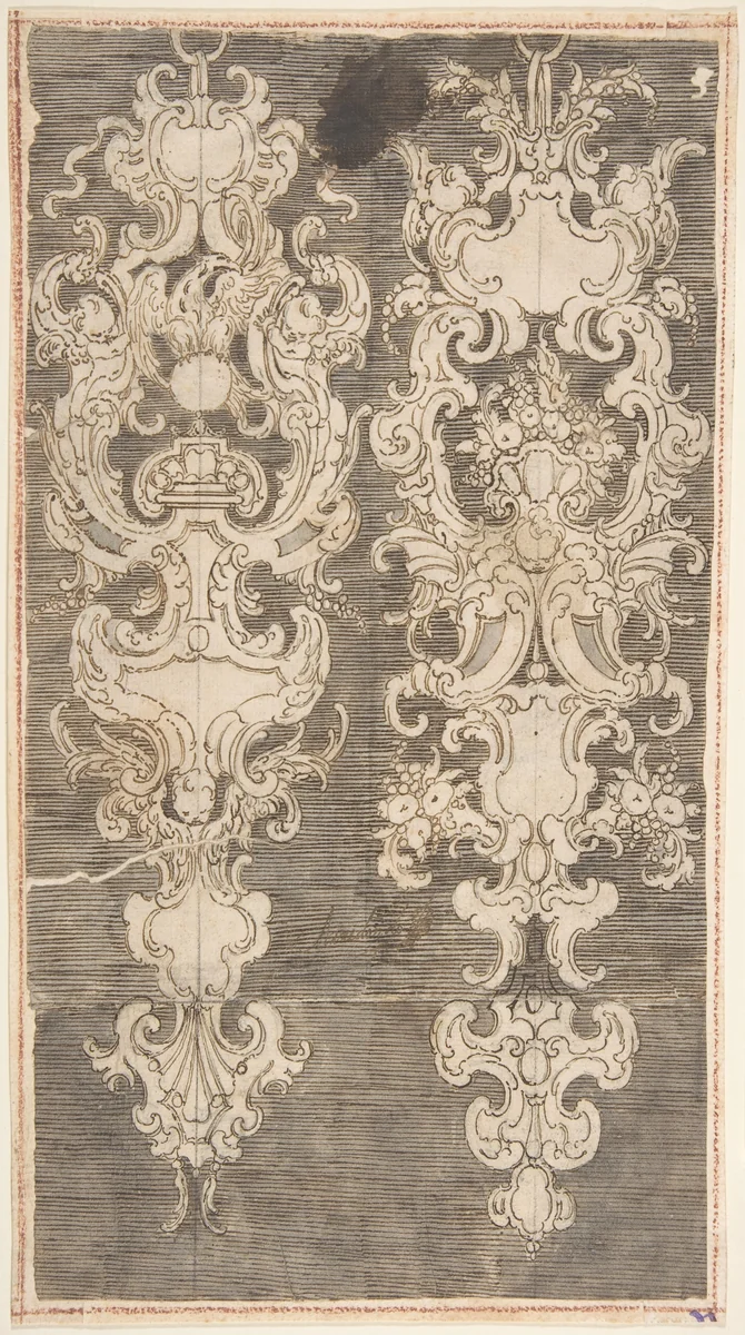 Two Designs for Wall Decorations on a Hatched Ground by anonymous, drawing, 1700-1800
