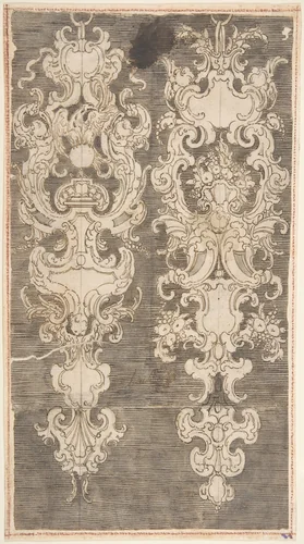 Two Designs for Wall Decorations on a Hatched Ground by anonymous, drawing, 1700-1800
