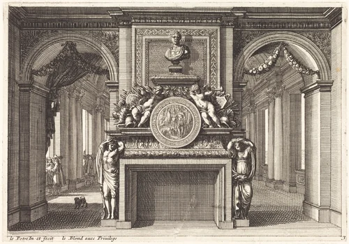 Fireplaces and Other Interior Decorations by Jean Lepautre, print, 1618-1682