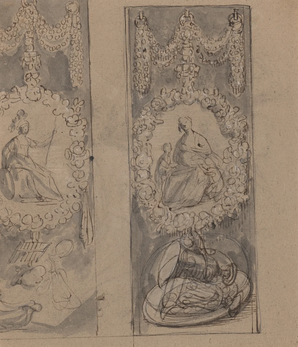 Decorative Motifs with Garlands (verso) by Gerrit van Honthorst, drawing, 1620-1629