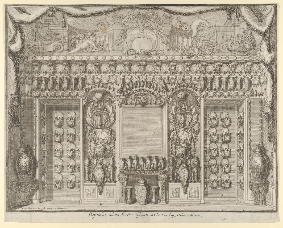 Design for the Porcelein Cabinet at the Charlottenburg Palace, other side by Martin Engelbrecht, print, 1706-1716