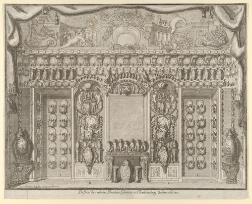Design for the Porcelein Cabinet at the Charlottenburg Palace, other side by Martin Engelbrecht, print, 1706-1716