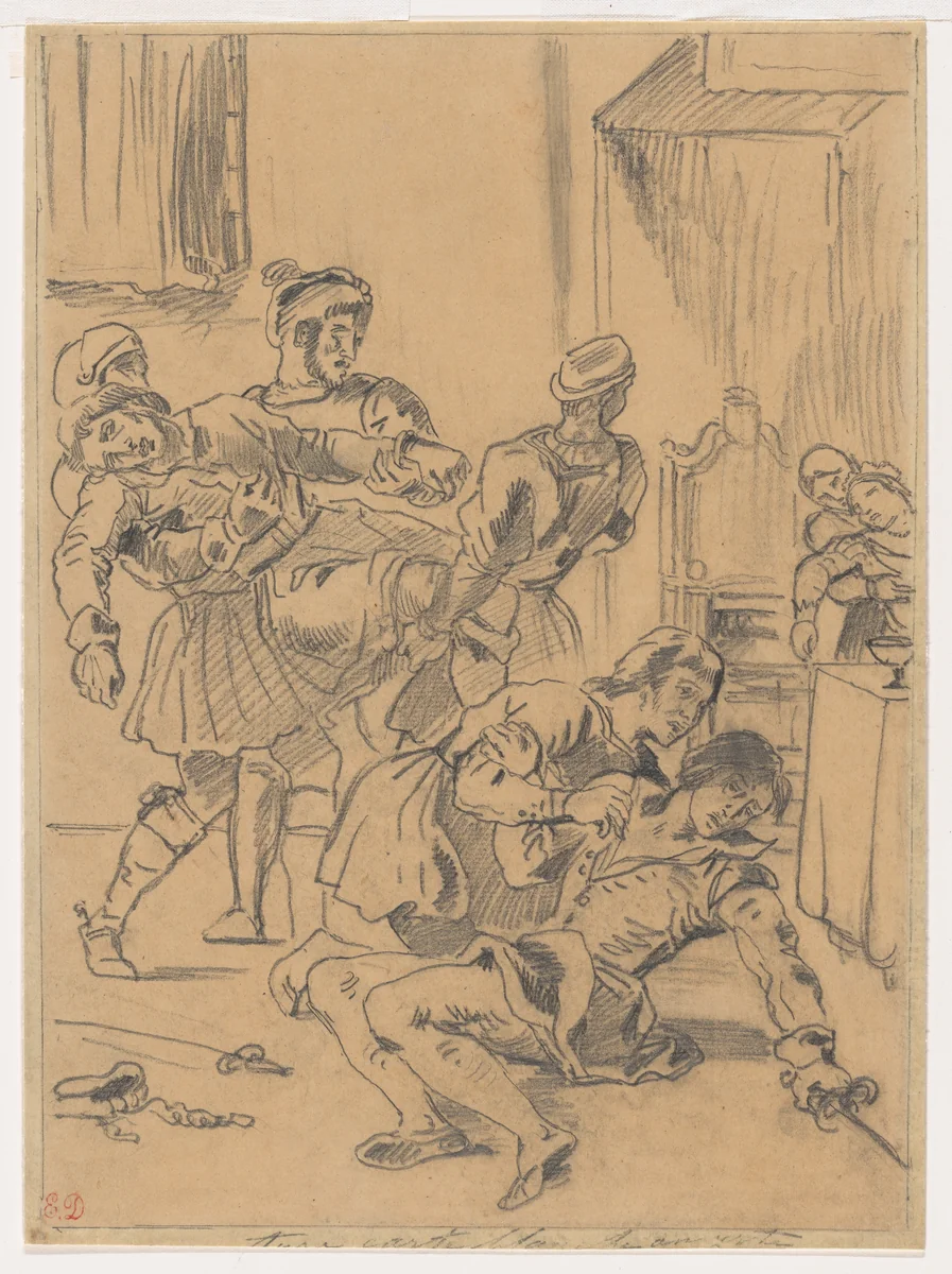 The Death of Hamlet by Eugène Delacroix, drawing, 1838-1848