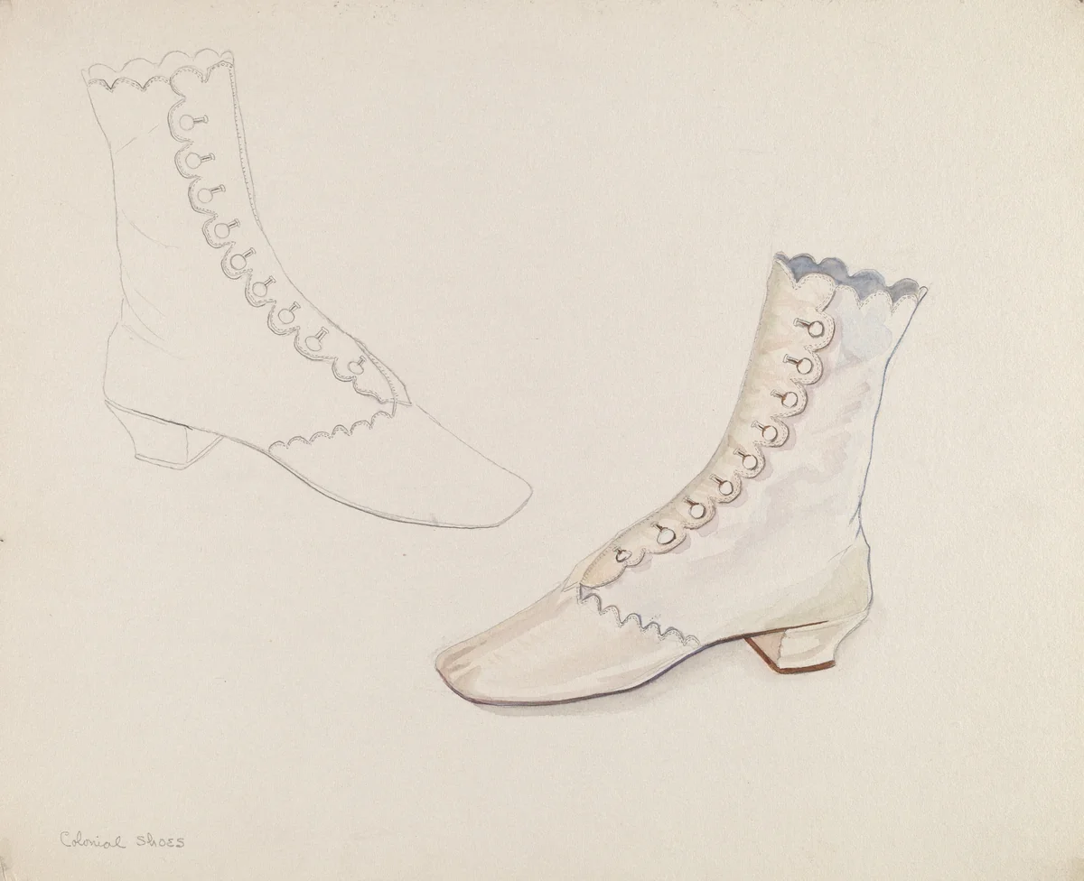 Quaker Wedding Shoes by Gwyneth King, index of american design, 1936