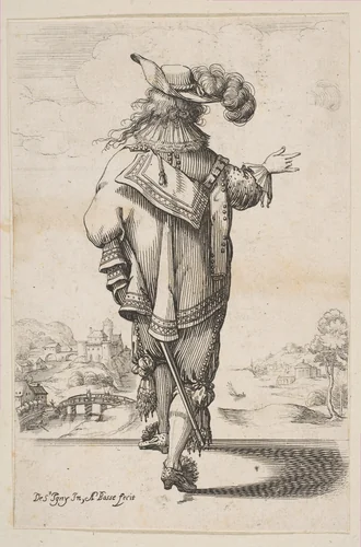 Gentleman Seen from the Back Indicating a Landscape by Abraham Bosse, print, 1629