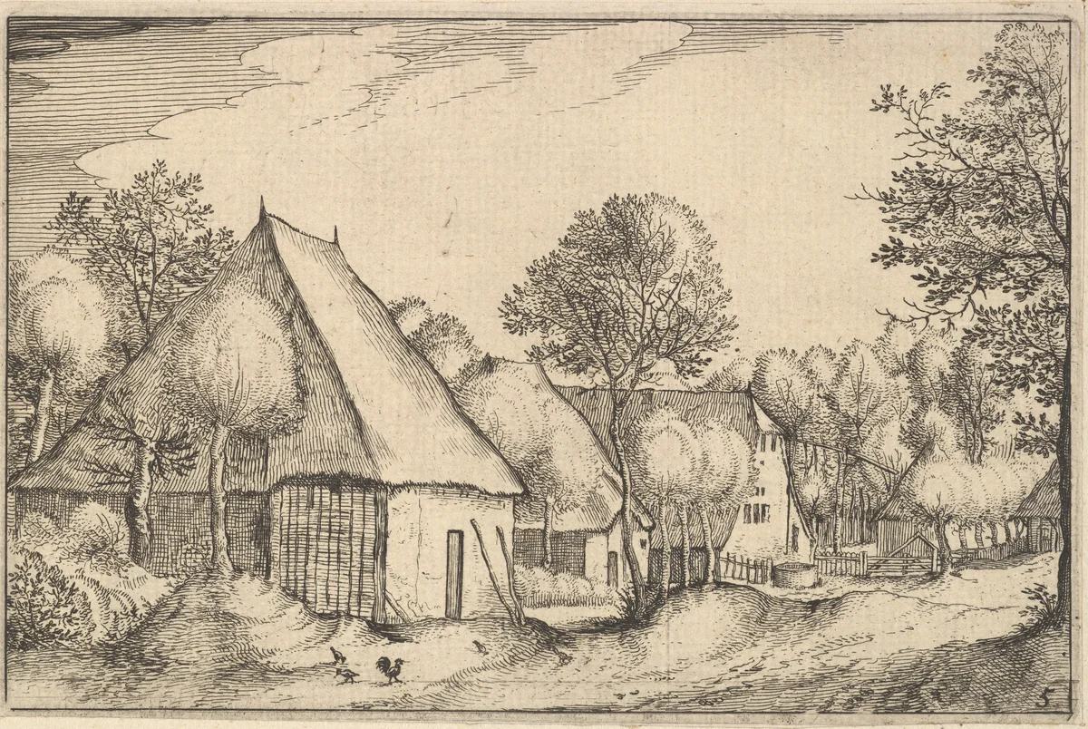 Farmyard, plate 5 from "Regiunculae et Villae Aliquot Ducatus Brabantiae" by Claes Jansz Visscher, print, 1605-1615