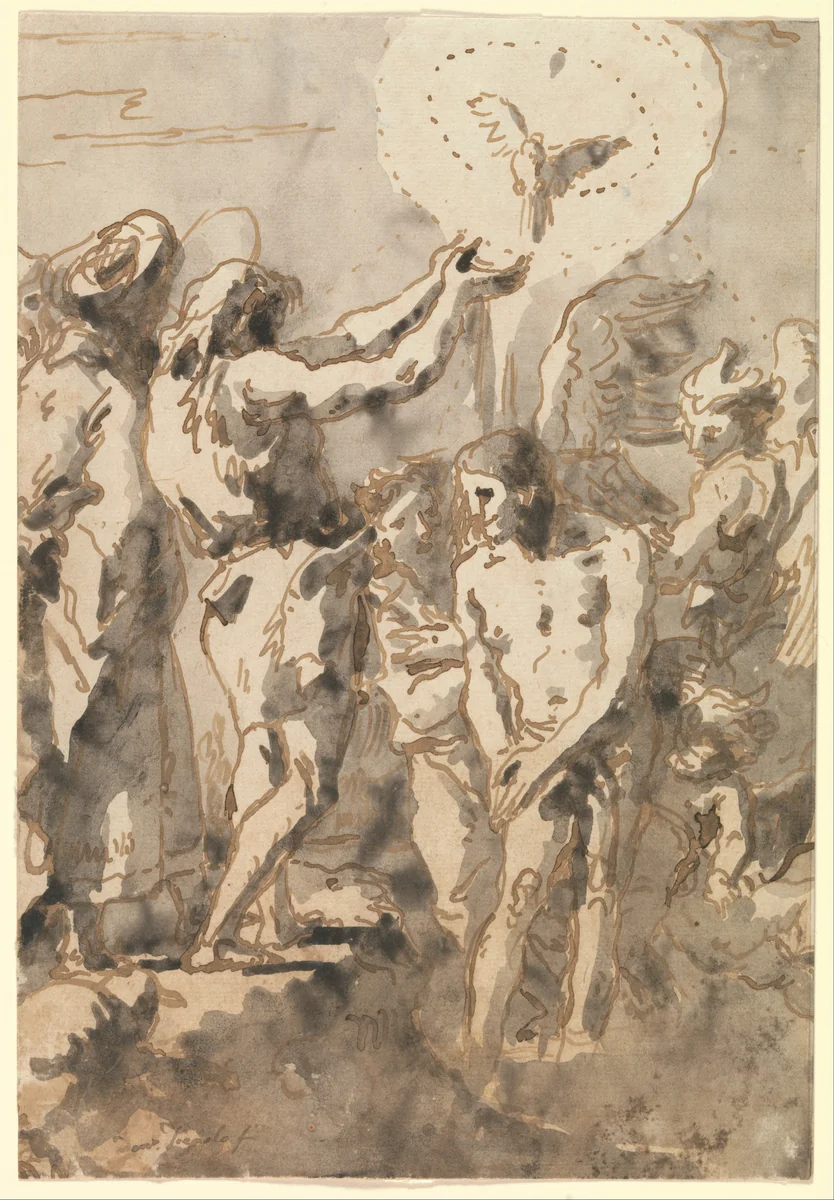 The Baptism of Christ (with Saint John, Without his Cross, in Profile to the Right) by Giovanni Domenico Tiepolo, drawing, 1767-1793